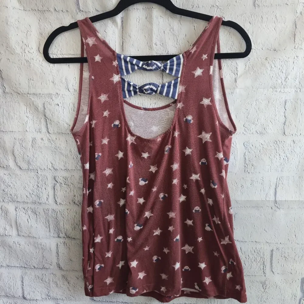 Disney Women's Patriotic American Flag Stars & Stripe Minnie Mouse Tank